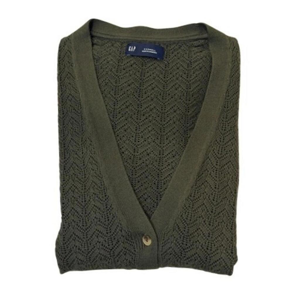 Gap Olive Green Open Knit V-Neck Cardigan Sweater Pointelle‎ Boho XXS